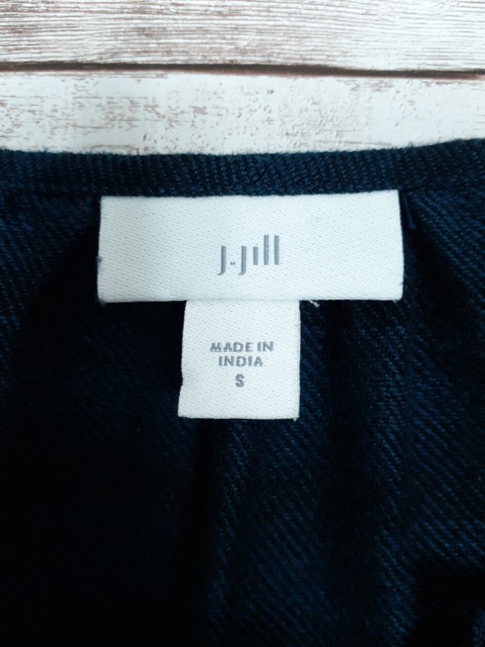 J Jill Embroidered Peasant Top S Boho 3/4 Sleeve Notch Neck Navy Stripe 957A - Picture 4 of 6